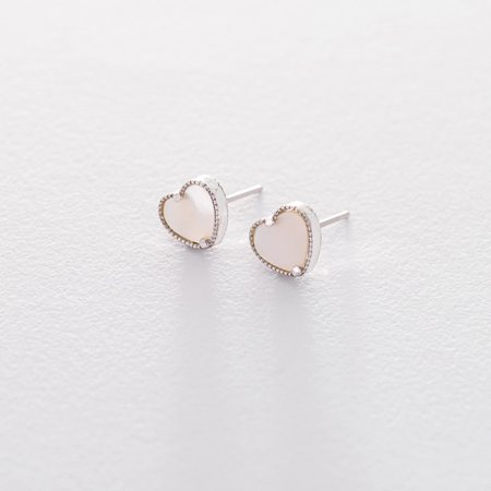 Серьги-пусеты Сердечность с перламутром - интернет-магазина Mono Jewelry