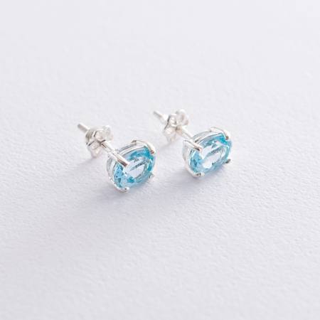 Серебряные серьги-пусеты с аквамарином нано - интернет-магазина Mono Jewelry