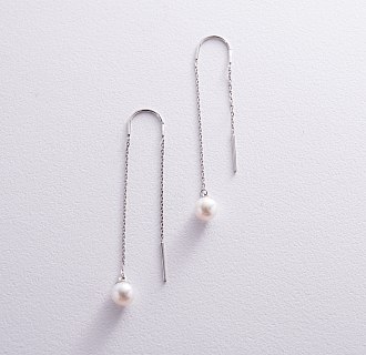 Сережки - протяжки з перлами (біле золото) с08267