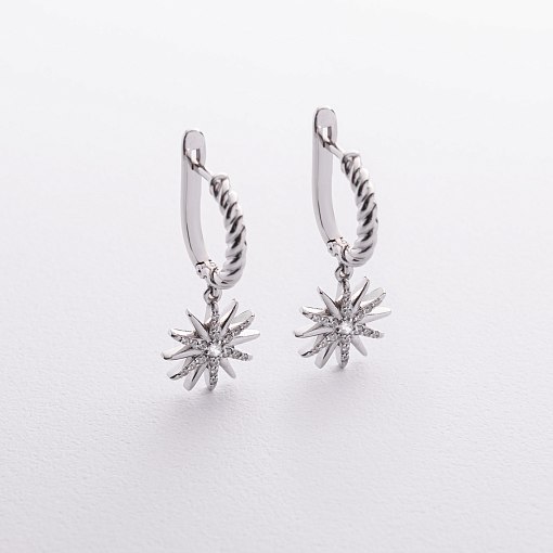 Золотые серьги "Полярная звезда" с фианитами с09530 2