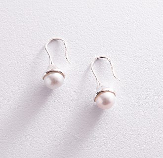 Срібні сережки - петельки з перлами 123204