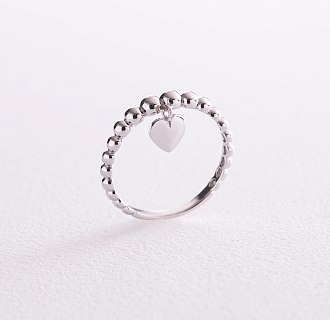 Шариковое кольцо "Сердечко" в белом золоте к07101