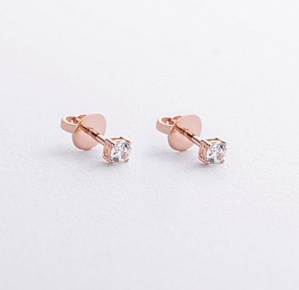 Серьги - пусеты с фианитами (красное золото) с06068 №2