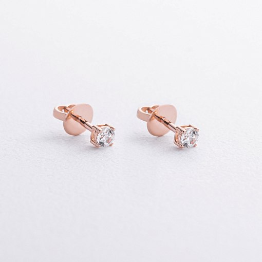 Серьги - пусеты с фианитами (красное золото) с06068 2