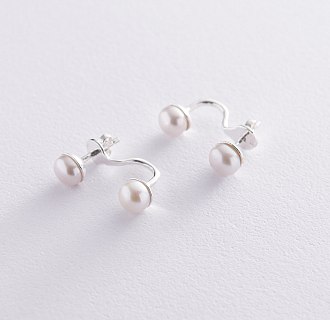 Сережки - пусети з перлами в сріблі 122656 №2