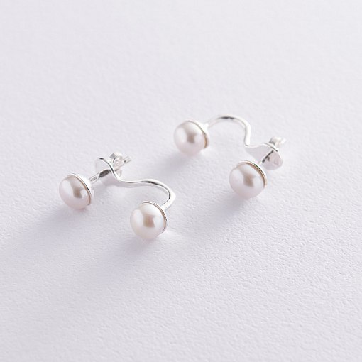 Сережки - пусети з перлами в сріблі 122656 2