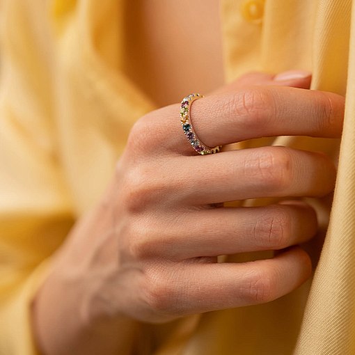 Золотое кольцо с дорожкой разноцветных камней к07582 8