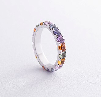 Золотое кольцо с разноцветными сапфирами кб0490gl