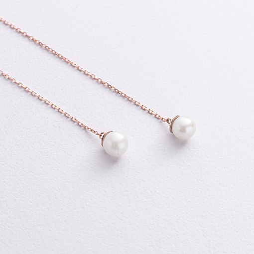 Сережки - протяжки з перлами (червоне золото) с09072 4