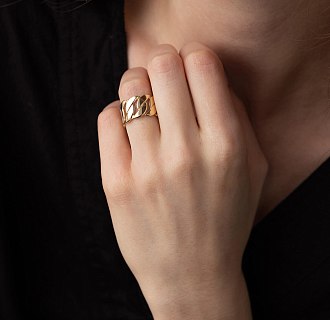 Широкое кольцо "Элизабет" в желтом золоте к07357 №5