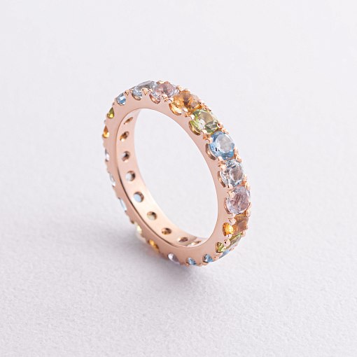 Золотое кольцо с дорожкой разноцветных натуральных камней к07526 11