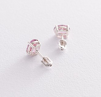 Срібні сережки-пусети з рожевими топазами 121967 №4