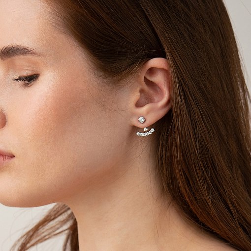 Сережки - джекети  в білому золоті (фіаніти) с09338 4