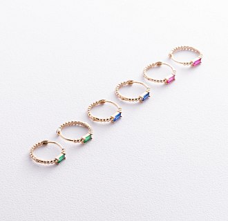 Золотые серьги - кольца "Аннабель" с розовыми фианитами с08499 №7