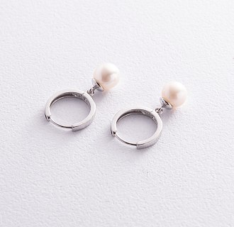 Сережки - кільця з перлами (біле золото) с08358 №3