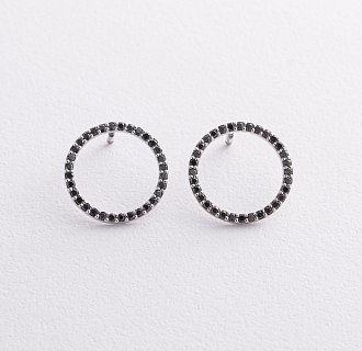 Золотые серьги - пусеты "Круговорот" (черные бриллианты) сб0485м