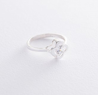 Серебряное кольцо "Клевер" с белым фианитом 112001 №6