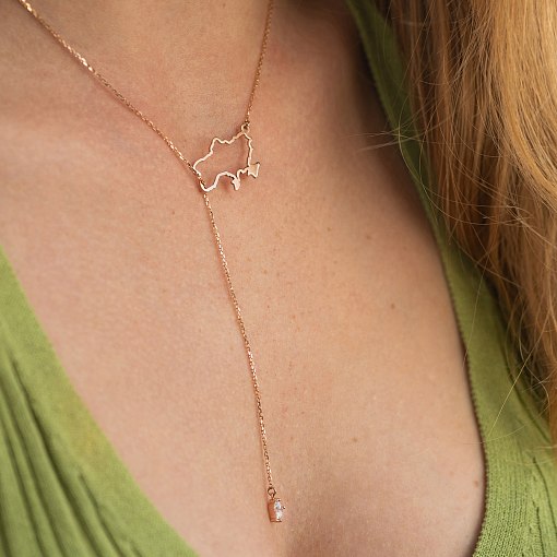 Золотое колье - галстук "Карта Украины" (куб. цирконий Swarovski в форме сердца)  4050 7