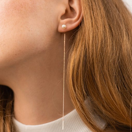 Сережки - протяжки з перлами (червоне золото) с09072 3