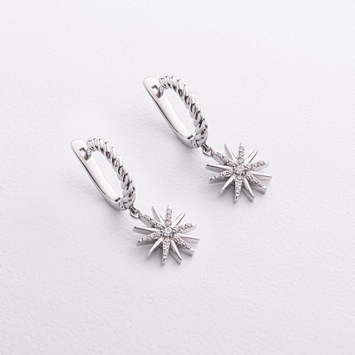 Золотые серьги "Полярная звезда" с фианитами с09530