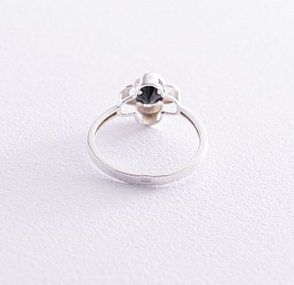 Серебряное кольцо "Клевер" с черным фианитом 112002 №4