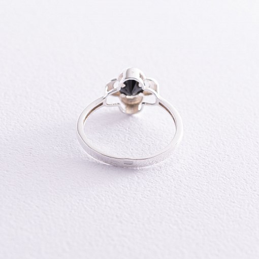 Серебряное кольцо "Клевер" с черным фианитом 112002 4