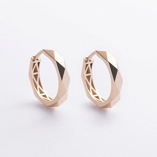 Серьги - кольца "Грани" в желтом золоте с09302