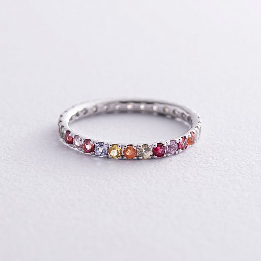 Золотое кольцо с разноцветными сапфирами и бриллиантами кб0504gl 3