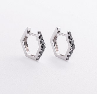 Золотые серьги с черными бриллиантами сб0666ca