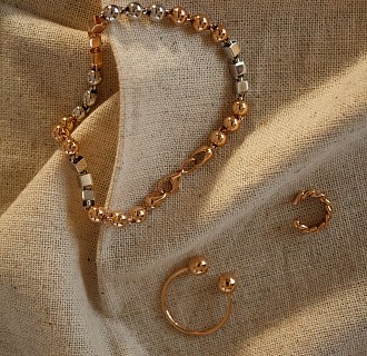 Серьга - каффа "Цепочка" в красном золоте с07912 №13