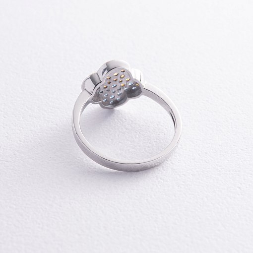 Серебряное кольцо "Клевер" (голубые и желтые камни) 5442 5