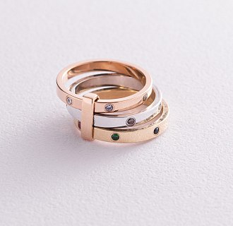 Тройное кольцо с цветными фианитами к02593 №2