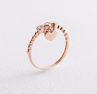 Золотое кольцо "Сердечко" с фианитами к06803 №4