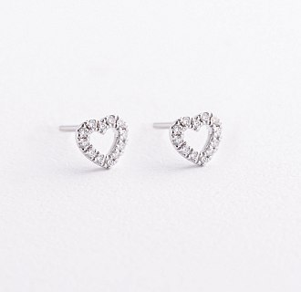 Золотые серьги - пусеты "Сердечки" с бриллиантами сб0673ca