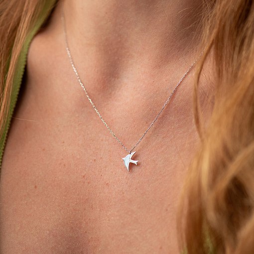 Колье "Ласточка" в белом золоте кол01610 2