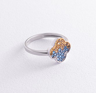 Серебряное кольцо "Клевер" (голубые и желтые камни) 5442 №3