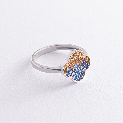 Серебряное кольцо "Клевер" (голубые и желтые камни) 5442 3
