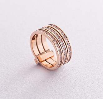 Тройное кольцо из красного золота с фианитами к02642
