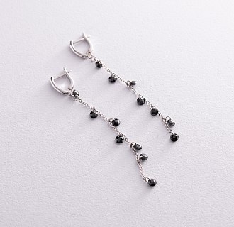 Срібні сережки з чорними фіанітами 123285