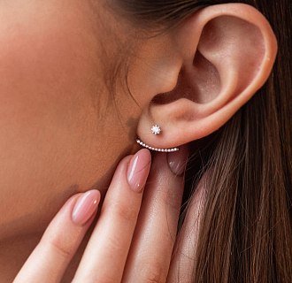Серебряные серьги - джекеты с фианитами 902-00986