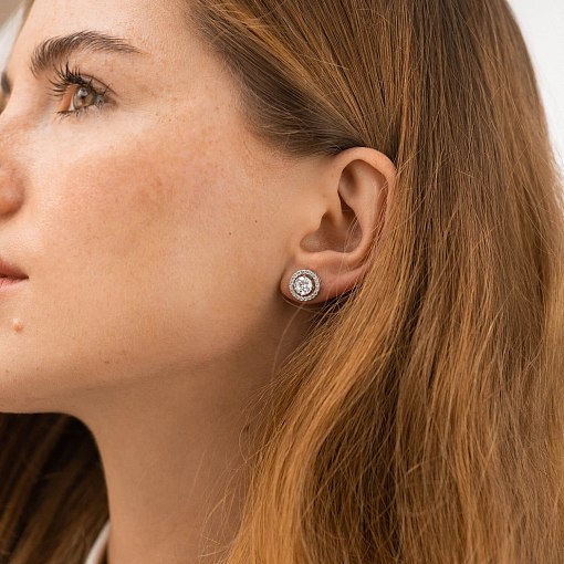 Золоті сережки - пусети 2 в 1 з фіанітами с09067 2