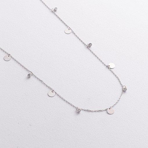 Колье "Монетки" в белом золоте (фианиты) кол02627