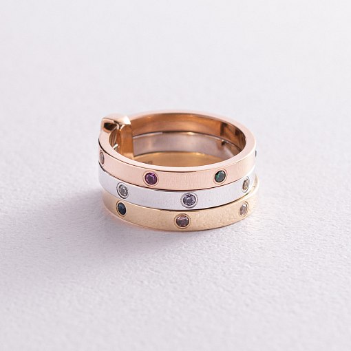 Тройное кольцо с цветными фианитами к02593