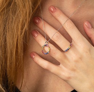 Золотое кольцо с разноцветными сапфирами кб0434nl №6