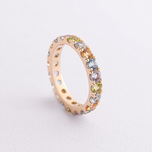 Золотое кольцо с дорожкой разноцветных камней к07617 7