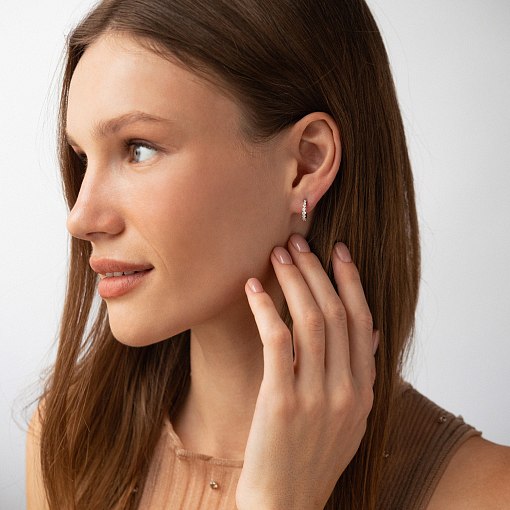 Сережки - кільця з фіанітами (біле золото) с09171 2