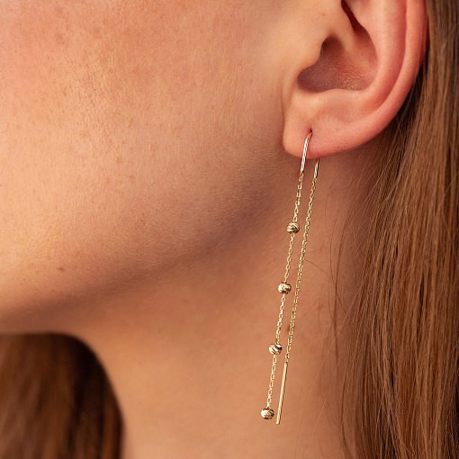 Сережки - протяжки з кульками (жовте золото) с09058 2