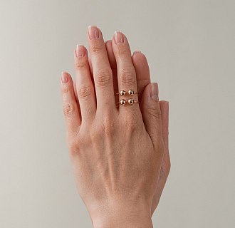 Двойное кольцо "Шарики" в красном золоте к08261 №4