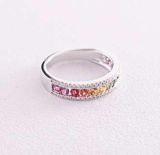 Золотое кольцо с разноцветными сапфирами и бриллиантами кб0435nl №3