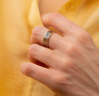 Золотое кольцо "Вышиванка" с чернением 28642400 №11